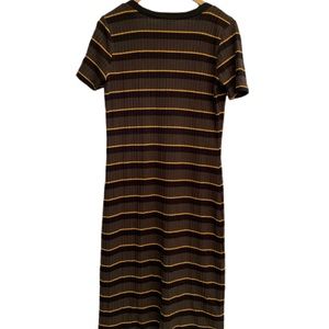 Abound olive green black yellow stripe dress M